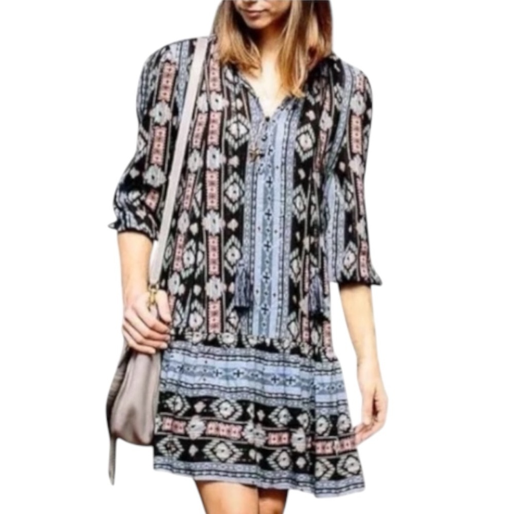 HOLDING HORSES | ANTHROPOLOGIE Winter Moon Western Ikat Print Tunic Dress Size S